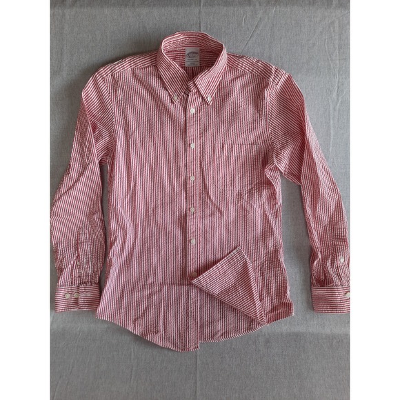 Brooks Brothers Other - Brooks Brothers Regent Fit Red Stripe Wrinkle Seersucker Button Down Shirt Men S